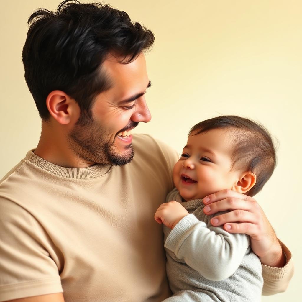 Pai brincando carinhosamente com seu bebê