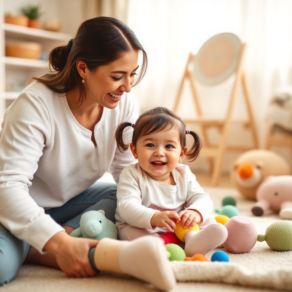 Babá brincando com criança de forma carinhosa